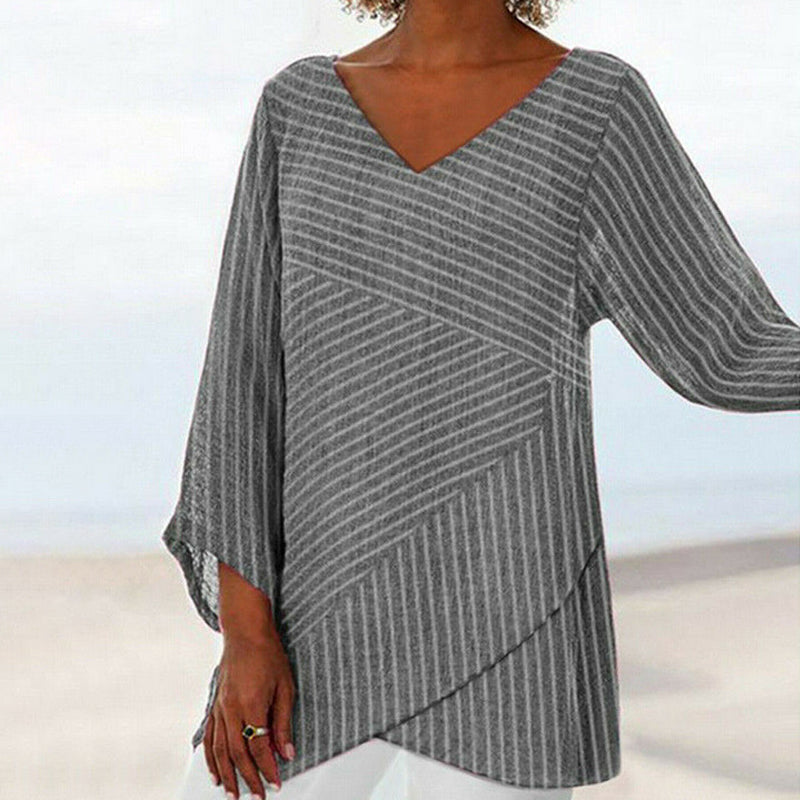 Araceli - Vintage Crossed Stripes Long Sleeve Top