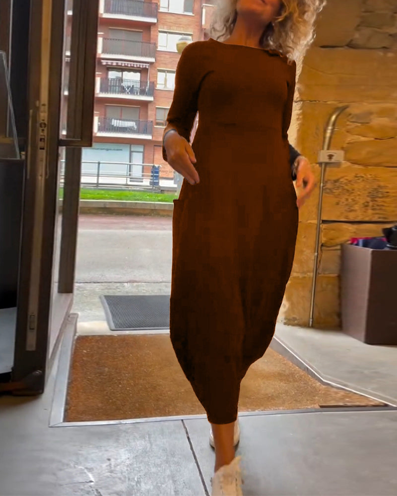 Tavina™ | Elegant Round Neck Pocket Dress