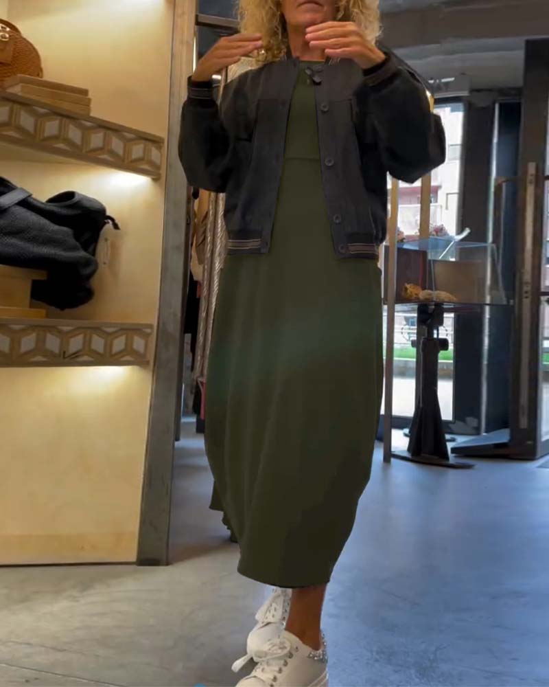 Tavina™ | Elegant Round Neck Pocket Dress