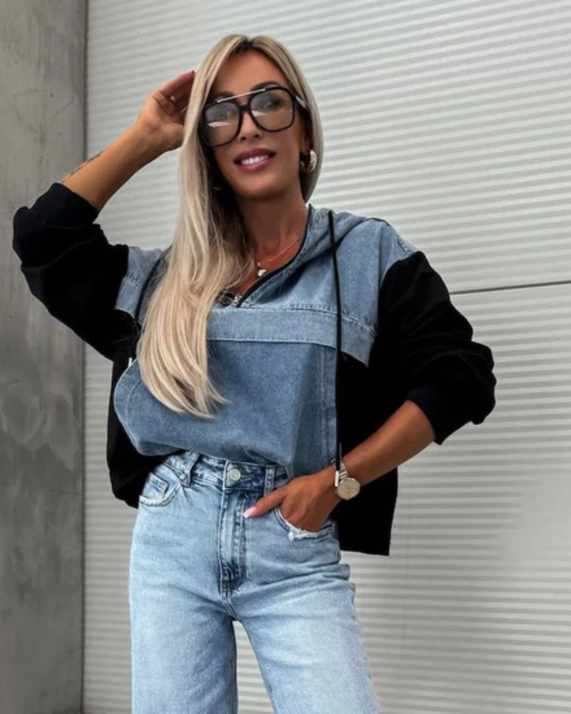 VIRELA - JEANS SWEATER WITH HOODIE