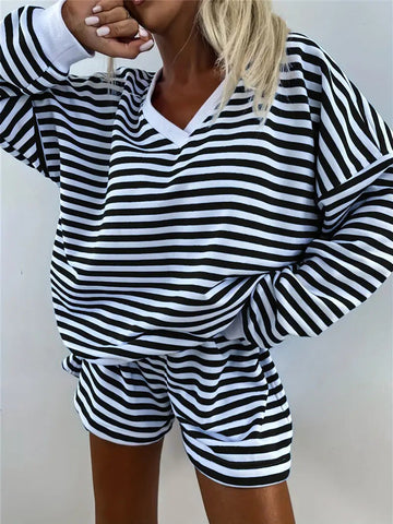 NOLANI™ – Relaxed Fit Striped V-Neck Lounge Set