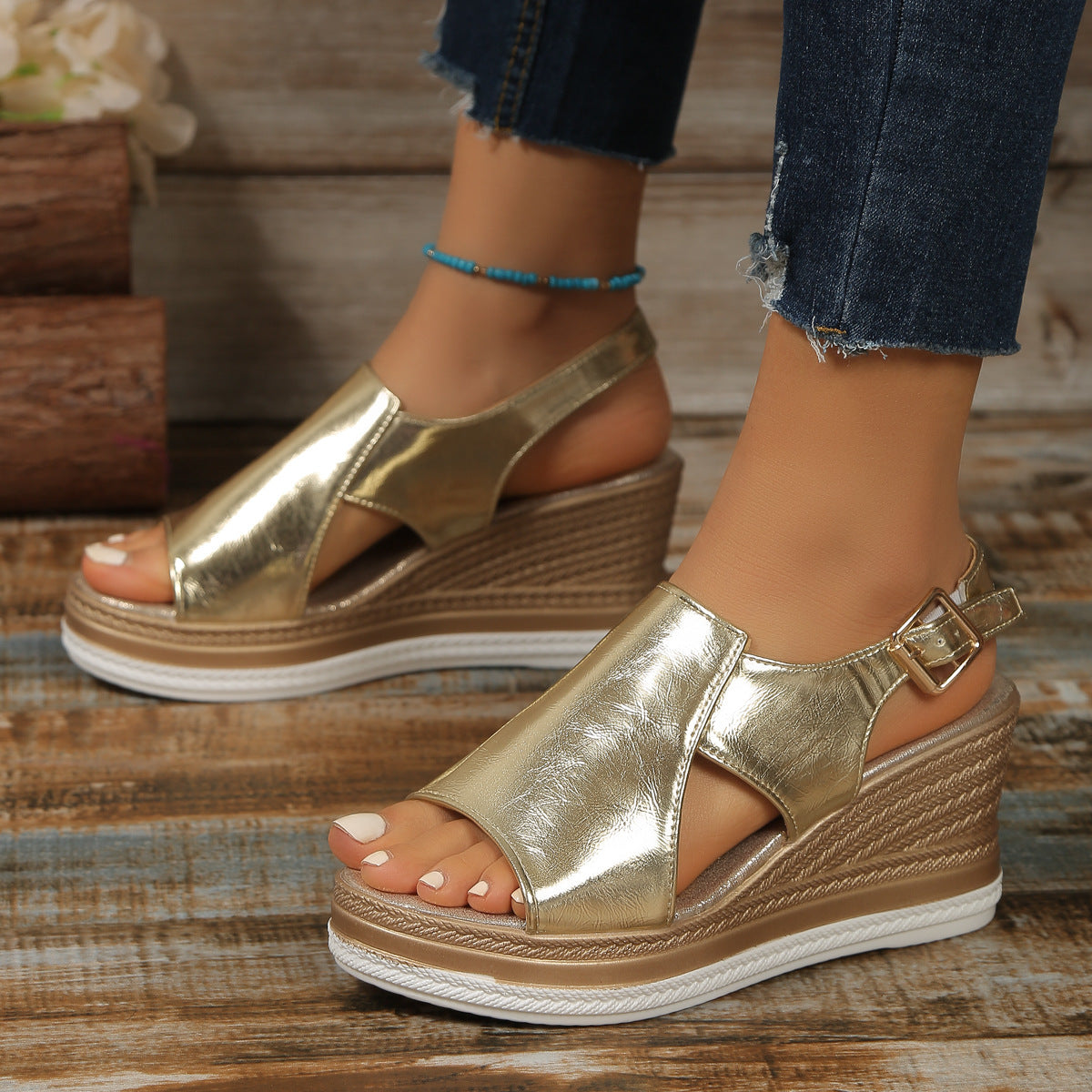 Agnes | Chic metallic slingback wedge sandals
