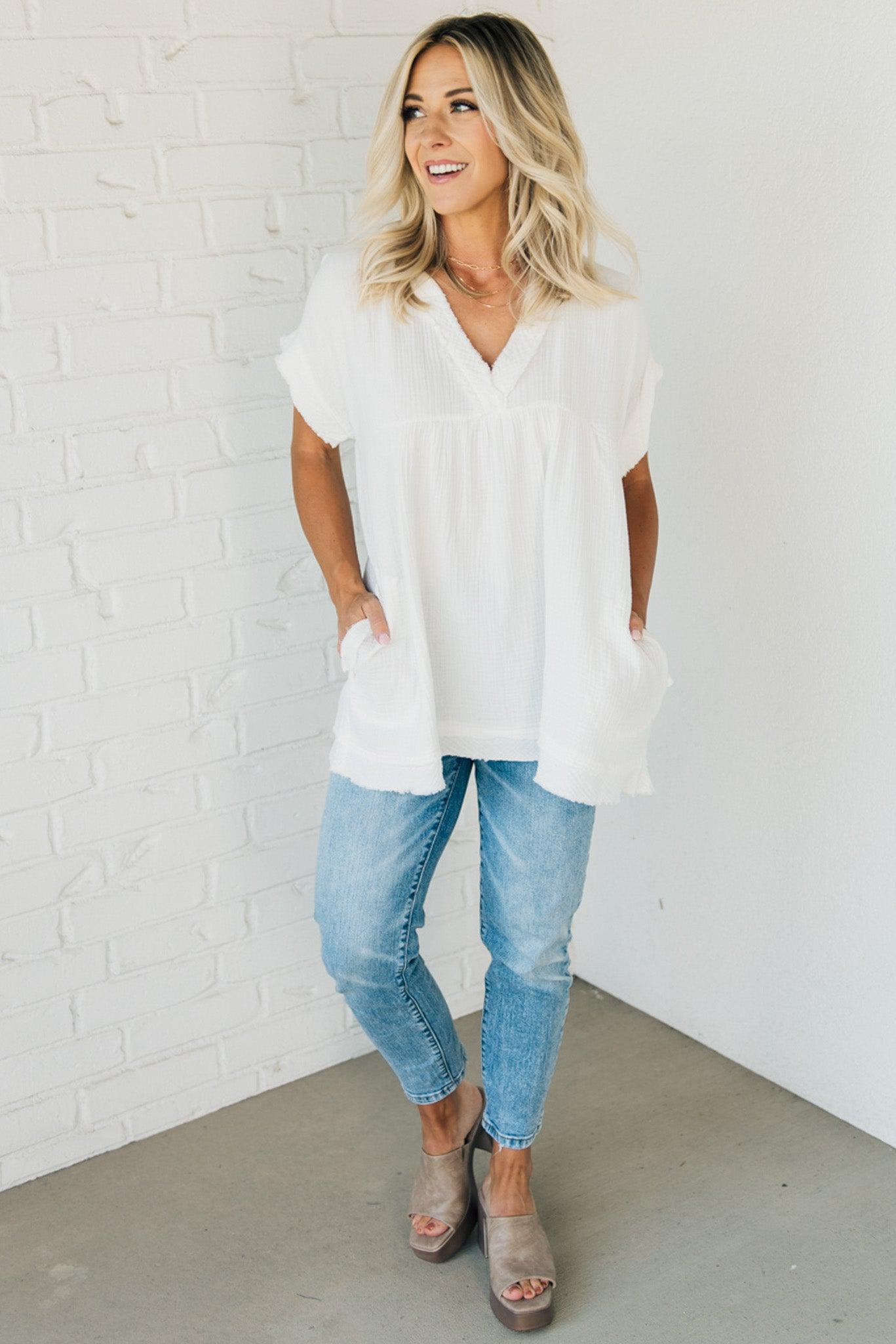 Coleen - Raw Edge Gauze Top