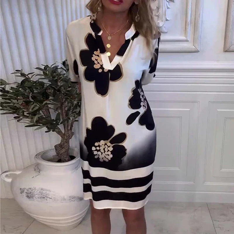 Noir Bloom™| Dress with Artistic Floral Print and Loose Fit