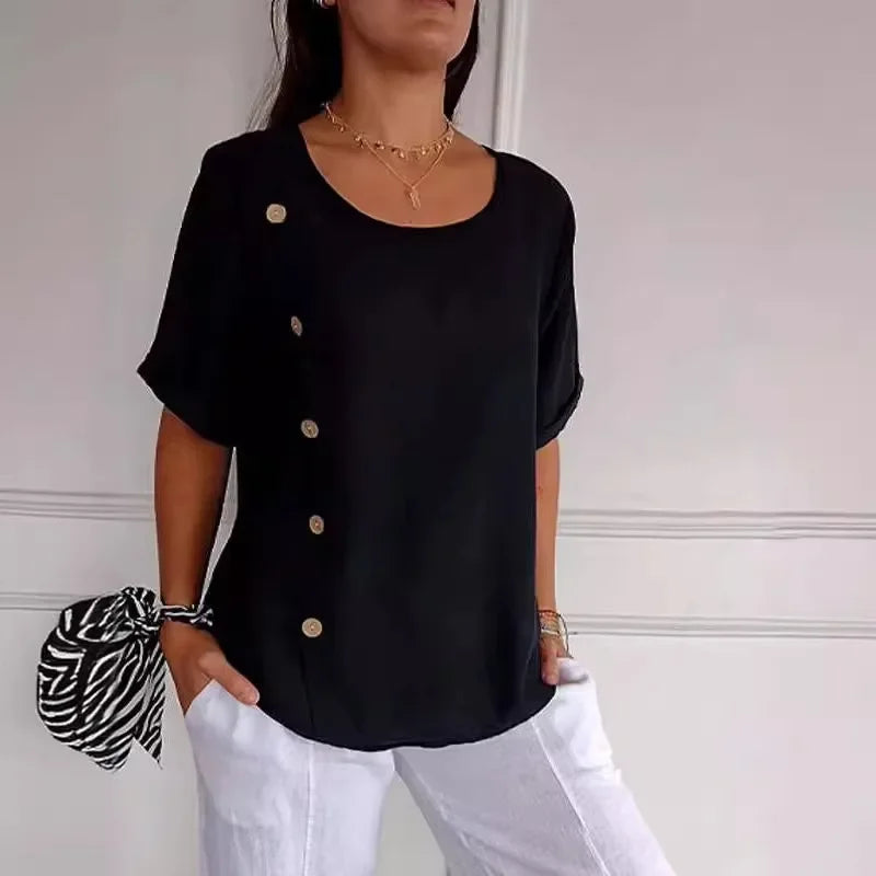 Elina™ Button-Drape Elegant Blouse