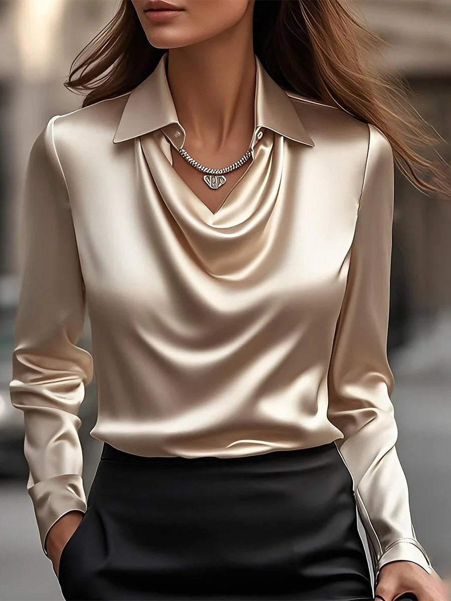 Floraya™ | Satin Swing Collar Shirt Top