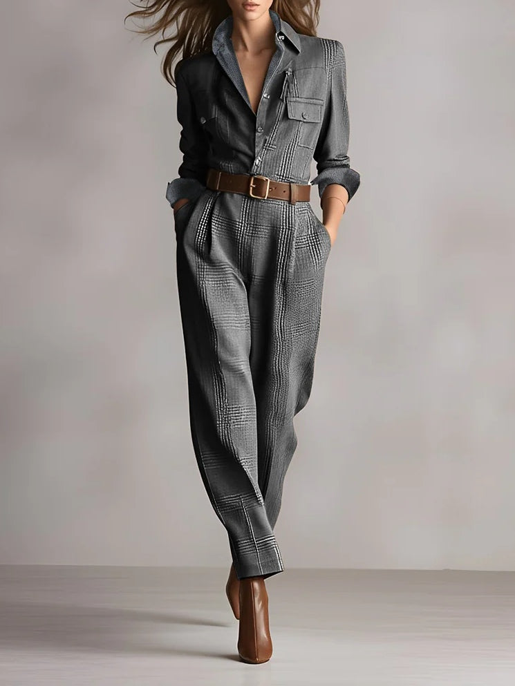 TRENORA™ | Refined Tweed Utility Jumpsuit
