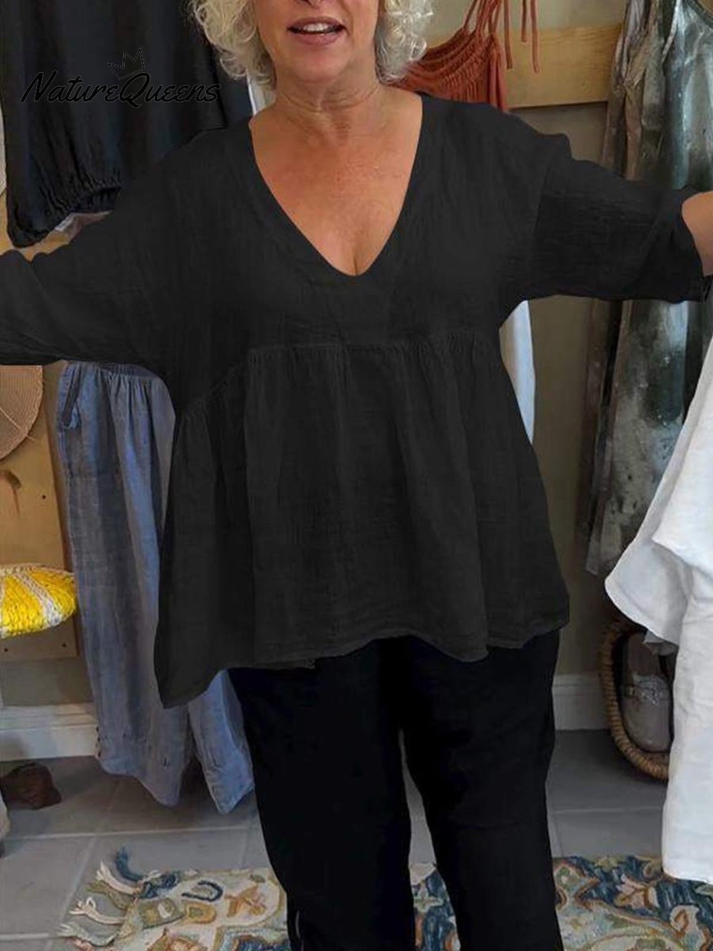 Nadia™ V-Neck Cotton and Linen Shirt