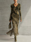 Olive Camo Knit V-Neck Fringe Hem Midi Dress