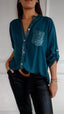 COTTON V™ | V-Neck Sequin Mid-Sleeve Casual Top