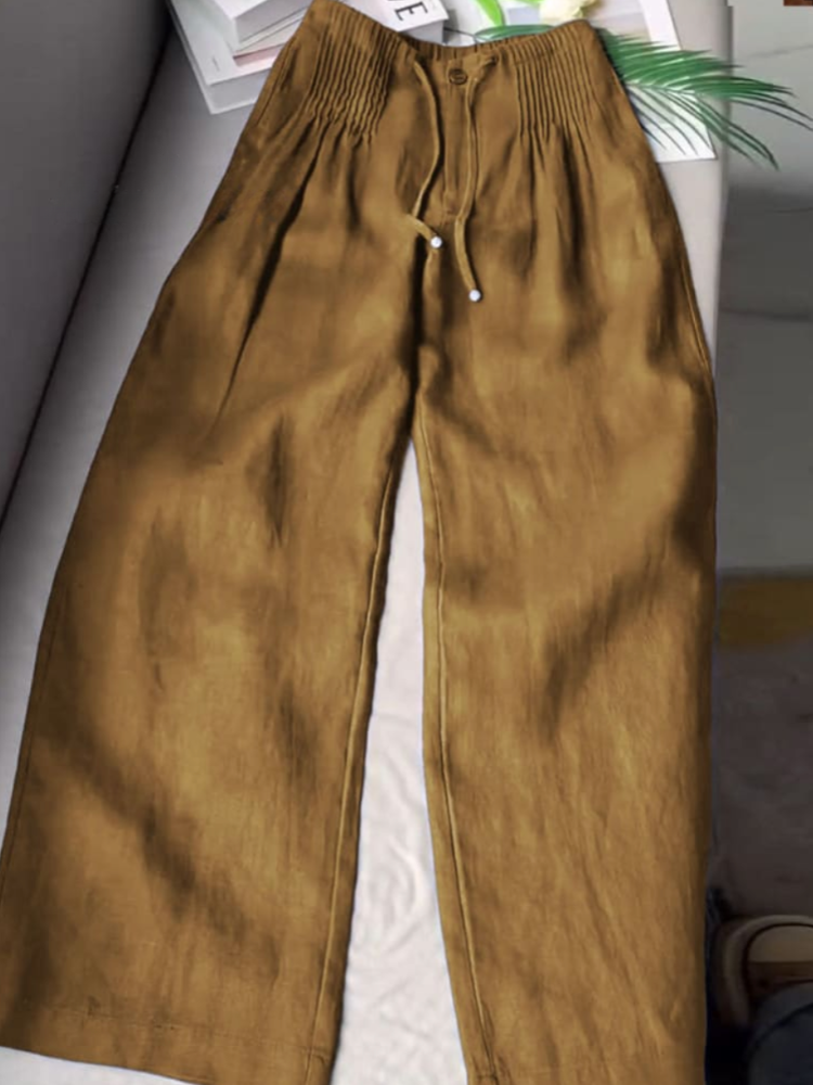 THE LOREN | PLEATED DRAWSTRING LINEN WIDE LEG PANTS