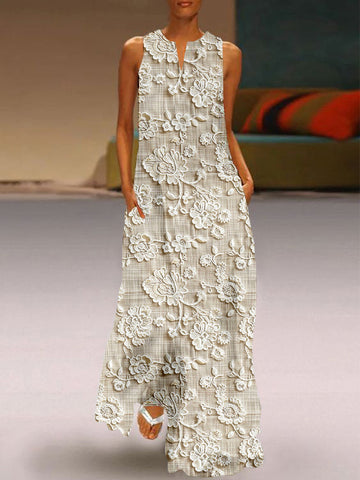 Xanthe - Women's Vintage Floral Embroidered Sleeveless Dress