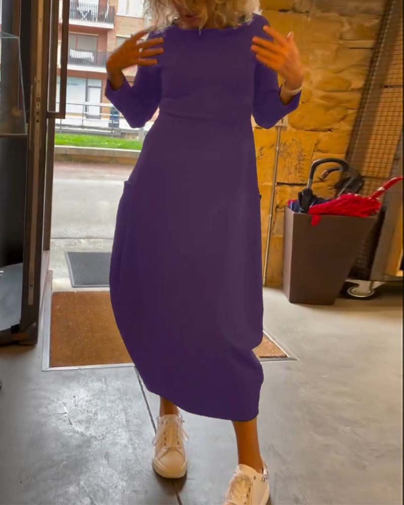 Tavina™ | Elegant Round Neck Pocket Dress