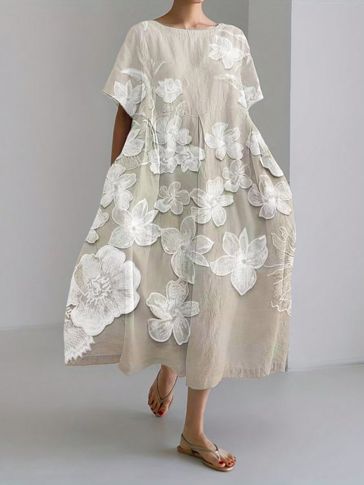 Mireille - Elegant Round Neck Floral Print Dress