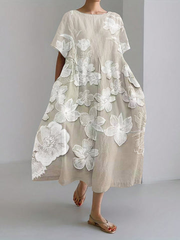 Mireille - Elegant Round Neck Floral Print Dress