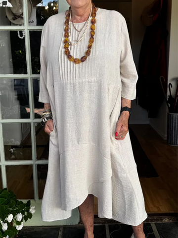 Accordion Pleated Irregular Hem Linen Dress