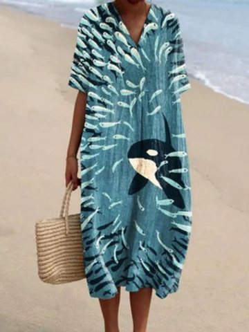 Swan - Vintage Fish Killer Whale Art Print Dress