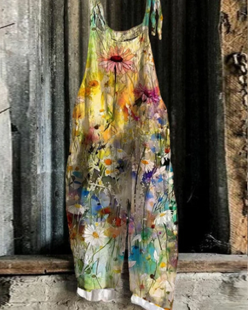 Xanthe - Daisy Floral Art Loose Jumpsuit