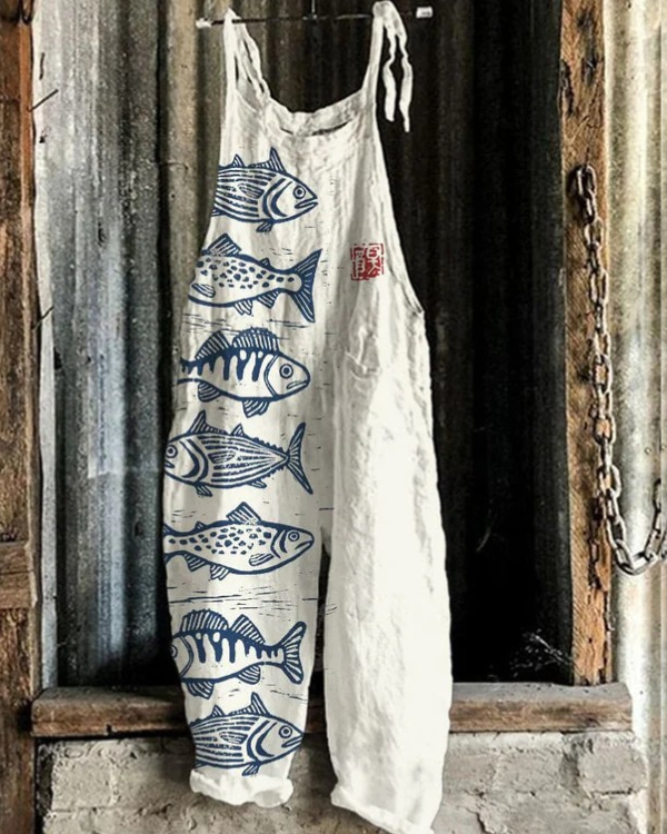 Skylar - Japanese Lino Art Fish Jumpsuit