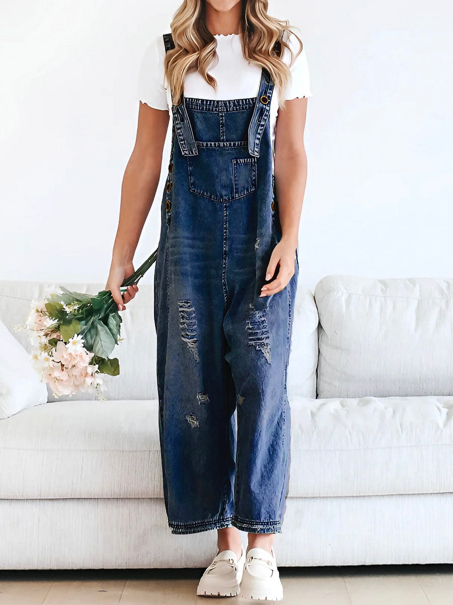 Thessaly™ | Distressed Denim Overalls