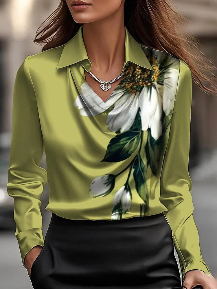 Floraya™ | Satin Swing Collar Shirt Top