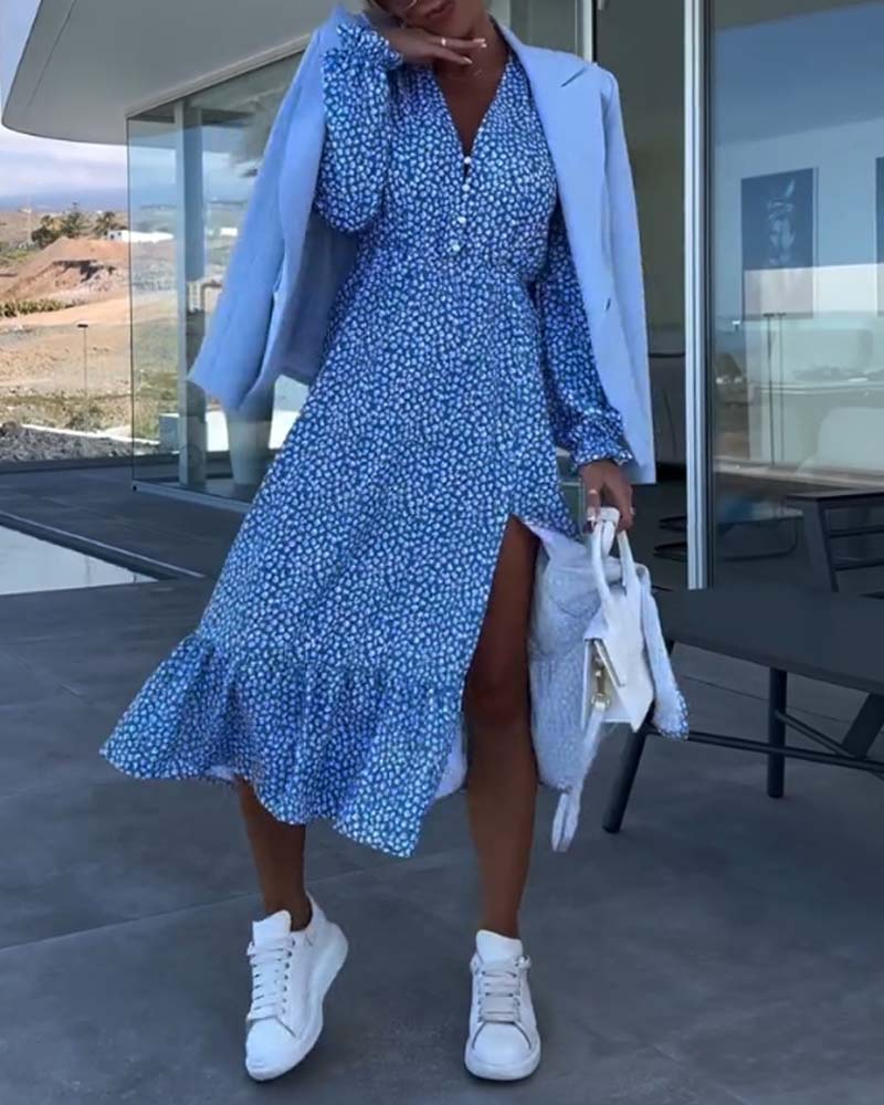 V-neck floral patchwork Dress