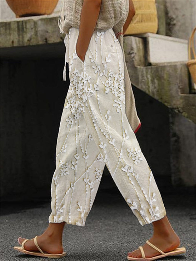 Anouk - Loose Fit Printed Cotton Linen Pants