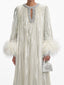 Premium Pearlescent Satin Feather Embellished Evening Gown (Fit for all Sizes)