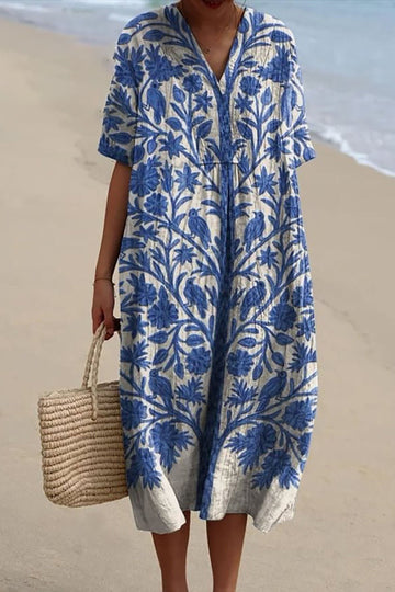 Cordelia - Vintage-Inspired Floral Art Print Dress