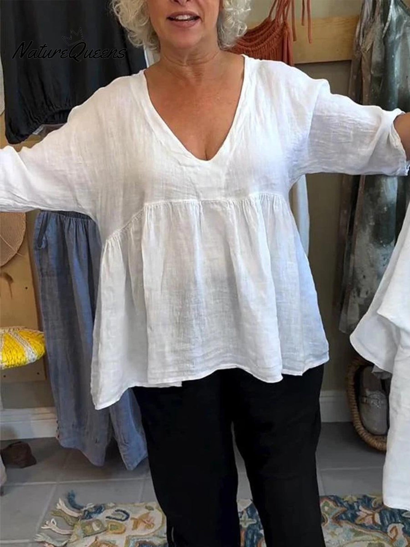 Nadia™ V-Neck Cotton and Linen Shirt