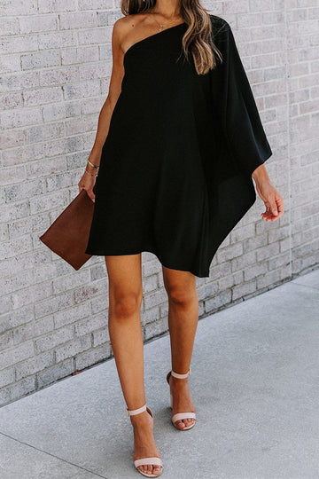 Side To Side One Shoulder Statement Dress - Black