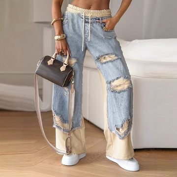 Clyra™ | Patchwork Denim Wide Leg Pants